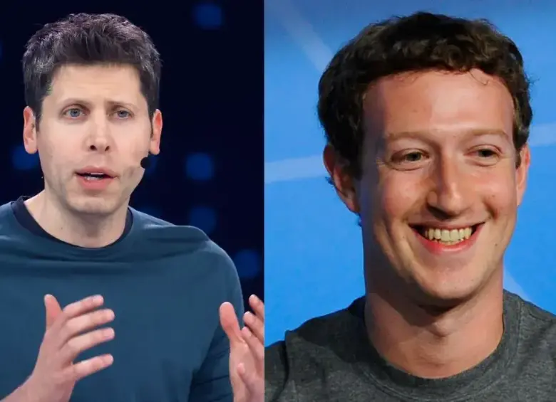 Sam Altman, CEO de OpenAI; y Mark Zuckerberg, CEO de Meta, participan personalmente en la cacería de talento. FOTO: Tomada de mashable.