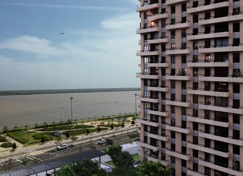Render de Malecón 72, uno de los proyectos inmobiliarios al frente del río Magdalena. FOTO: CORTESÍA