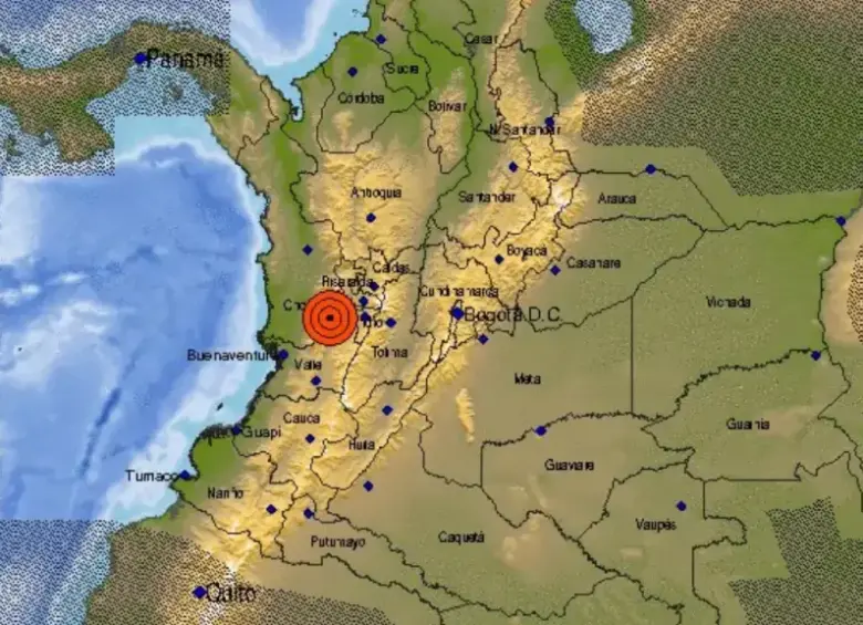 Sismo de 4,9 tuvo como epicentro el municipio de El Dovio, Valle del Cauca. FOTO: SERVICIO GEOLÓGICO COLOMBIANO