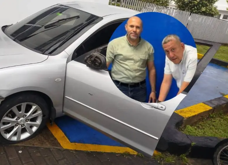 En este carro Mazda se movilizaba el director de la cárcel de Neiva, su hijo, el subdirector de esa prisión y un dragoneante del Inpec, cuando fuero atacados por dos sicarios en moto. Foto: tomada de @tsmnoticias.