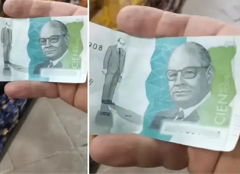 Estos son algunos ejemplares de billetes falsos de $100 mil que están circulando en Colombia. FOTO: Tomada de TikTok: @jaime.arguello