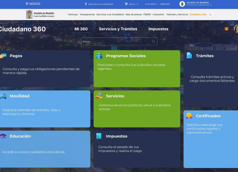 Versión preliminar del aplicativo web. la interfaz permitirá consultar impuestos, programas sociales y movilidad en un solo tablero digital. Ni el nombre ni la versión final de diseño se han definido. FOTO cortesía Secretaría de Innovación Digital