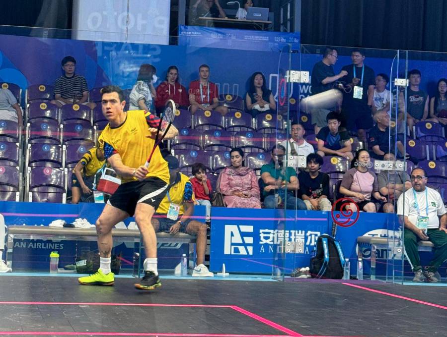 Miguel Rodríguez, en la ronda 16 de squash en los Juegos Mundiales. Foto: Cortesía de @DeportColombia.
