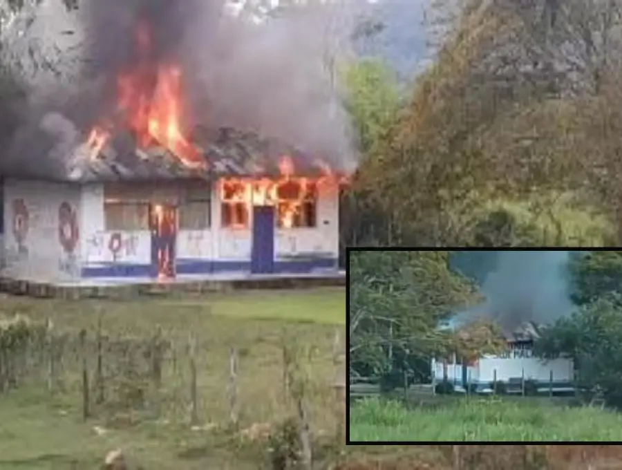 Imágenes del incendio en la vereda Malanoche donde se calcinó la escuelita. FOTO: imágenes tomadas de redes.