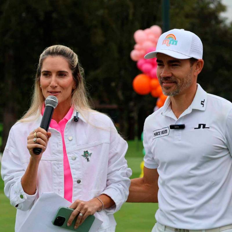 Camilo Villegas y su esposa María Ochoa en la inauguración del Torneo de Golf en Llanogrande organizado por la Fundación Mia’s Miracles. FOTO CORTESÍA MIAS MIRACLES 