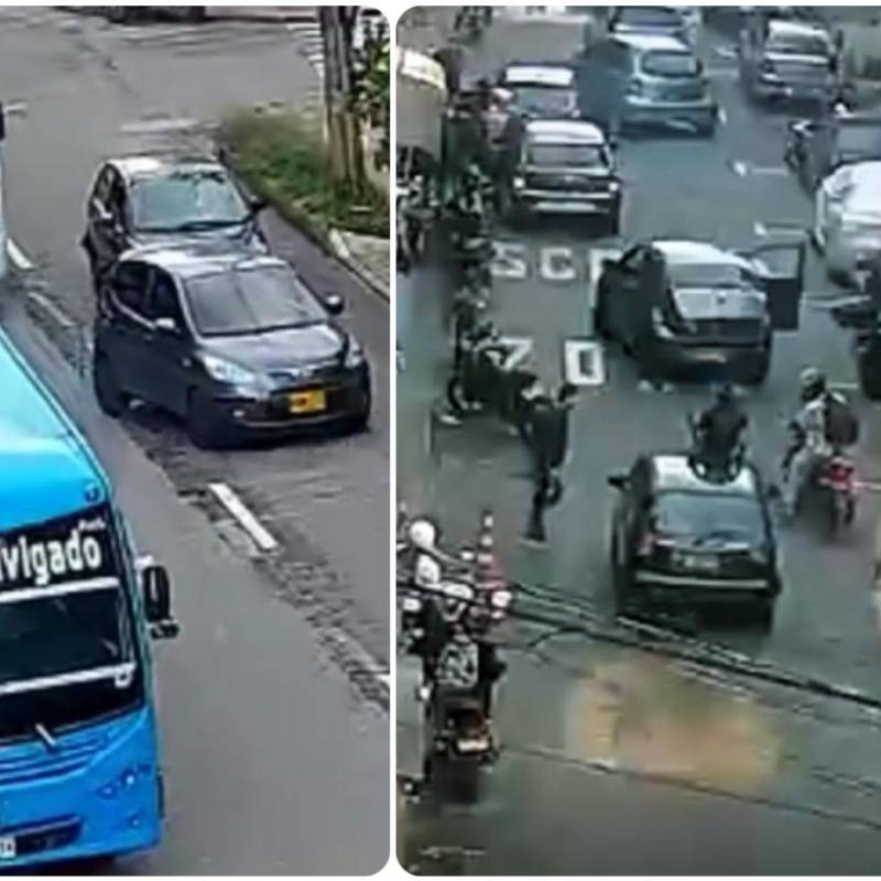 La pelea entre los dos conductores quedó registrada en las cámaras de seguridad de Itagüí. FOTO: Cortesía Alcaldía de Itagüí