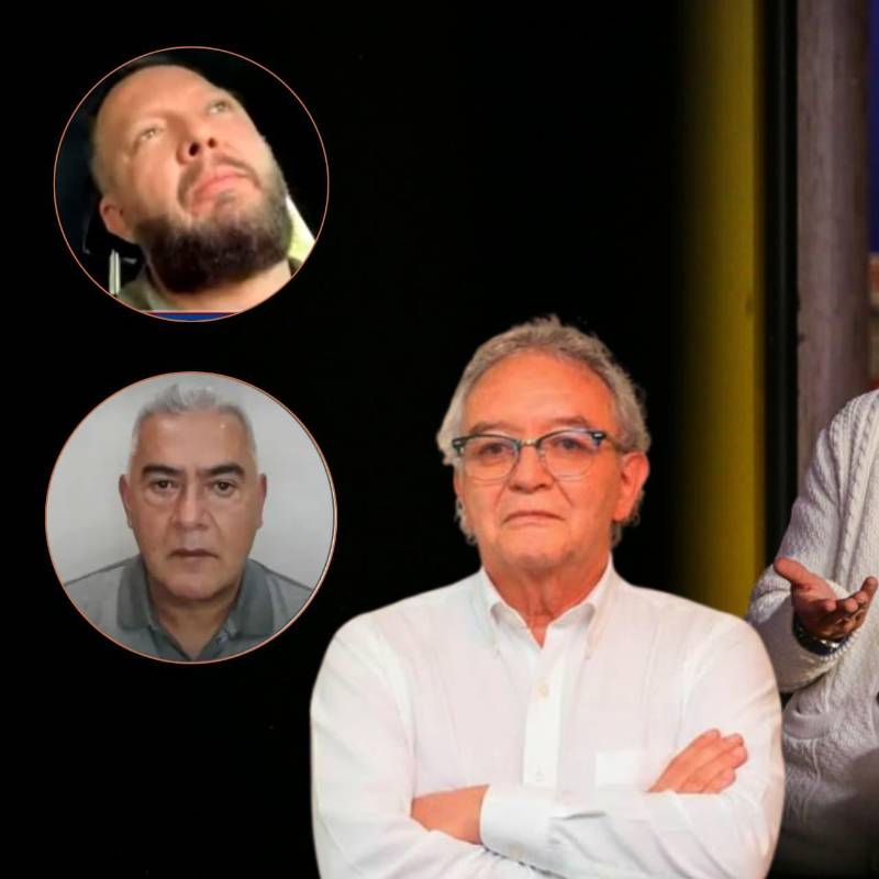 El presidente Gustavo Petro en la imagen central. Arriba, Luis Felipe Ramírez, abogado de ‘Papá Pitufo’; abajo, Diego Marín, alias Papá Pitufo, y a la derecha, Jorge Lemus, exdirector de la DNI. FOTOS: Colprensa, cortesía y captura de video