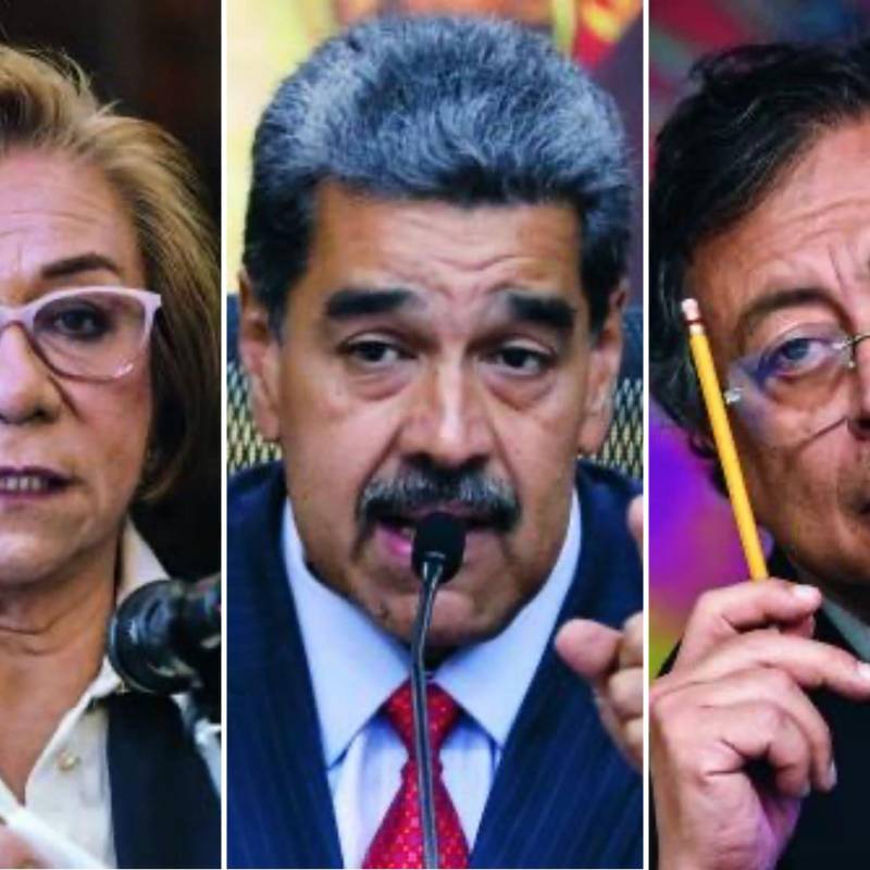 De izquierda a derecha: Rosa Villavicencio, canciller de Colombia; Nicolás Maduro, dictador de Venezuela; Gustavo Petro, presidente de Colombia. FOTOS: AFP Y COLPRENSA
