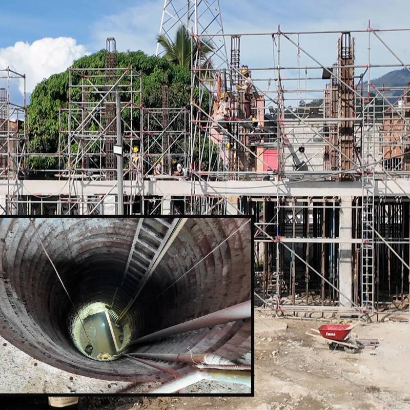 Adelante, los trabajos subterráneos que se hacen para evitar traumatismos a la malla vial. Atrás, avance de la obra física de la nueva subestación. FOTO: cortesía EPM