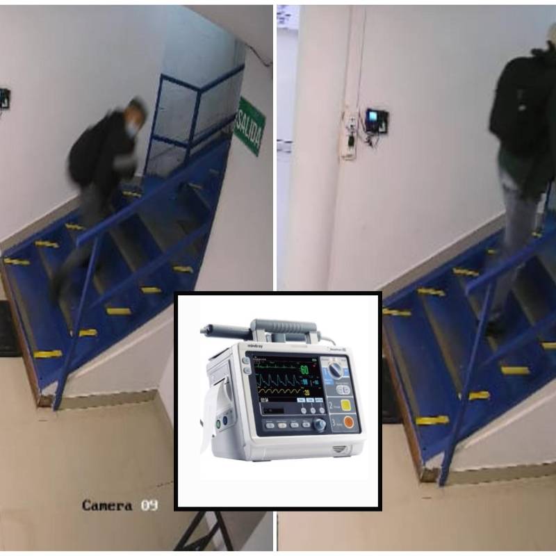 Los ladrones y el elemento hurtado de la sede de Bellosalud en el barrio Rosalpi. Foto: Cortesía