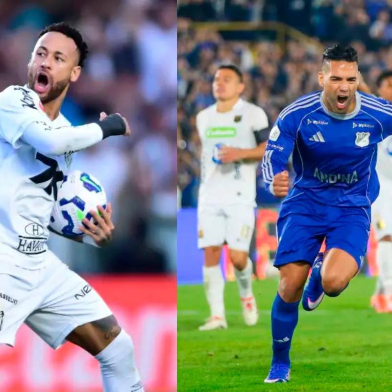 El futbolista brasileño Neymar es la gran estrella del Santos de Brasil. El colombiano Falcao García es “la figura” a mostrar de Millonarios, aunque no ha tenido continuidad. Foto: Getty y Colprensa