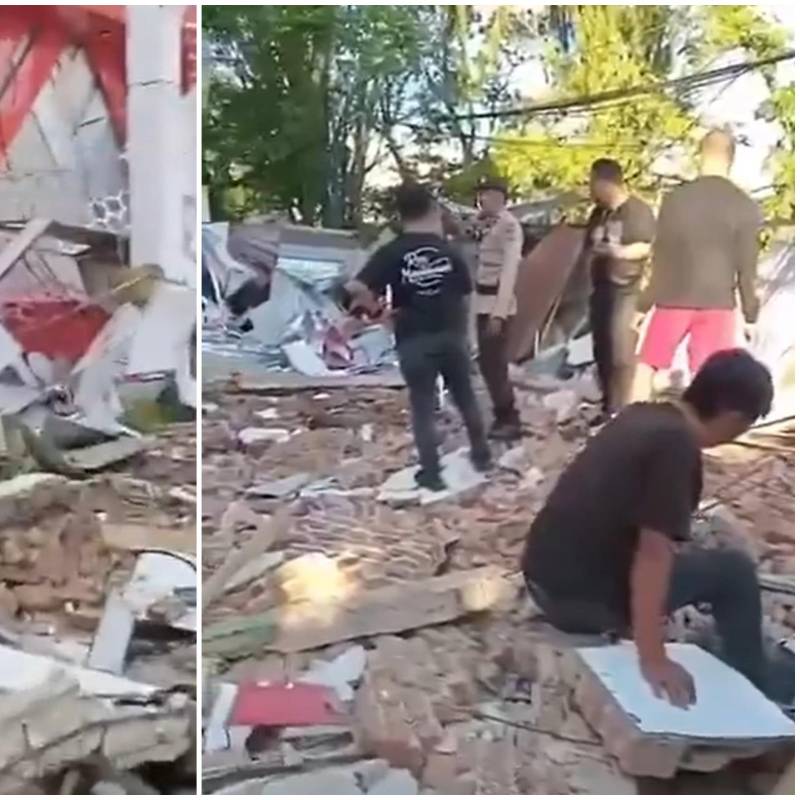 Los destrozos del fuerte terremoto de 7.4 en Indonesia. FOTO: Captura de video @eSPAINews_