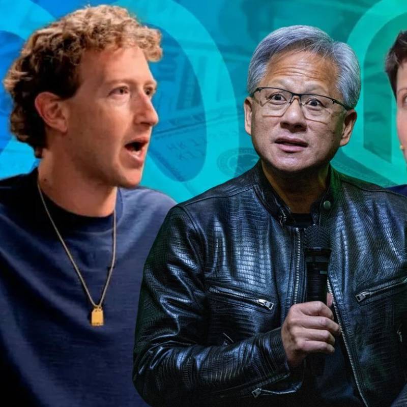 Seis grandes empresas tecnológicas están apostando US$664.000 millones por ser dueñas de la inteligencia artificial. En la foto: Mark Zuckerberg, director ejecutivo de Meta; Jensen Huang, CEO de Nvidia; y Sam Altman, director ejecutivo de OpenAI.