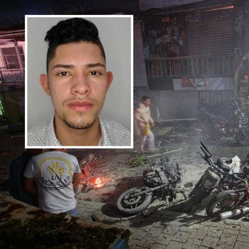 Este ataque, registrado el pasado Viernes Santo en el parque principal de Briceño, que dejó dos policías lesionados, habría sido el límite para que aumentaran la recompensa para dar con la captura de Néider Yesid Uñates López (detalle), alias Primo Gay. FOTOS: CORTESÍA
