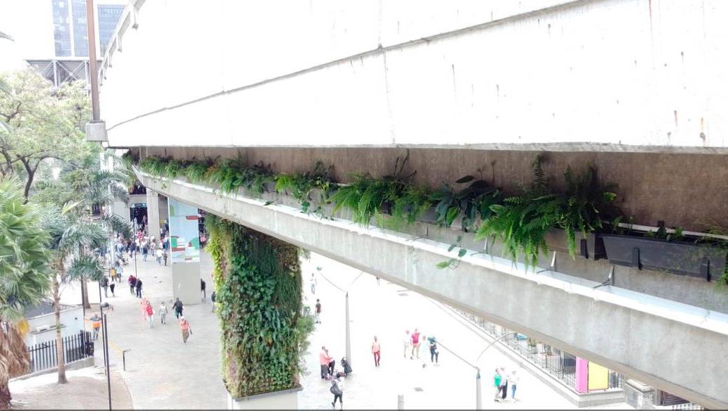 Las jardineras tienen una extensión de 340 metros y fueron instaladas en el viaducto del Metro, entre el Parque Berrío y la Plazuela Nutibara. FOTO: CORTESÍA ALCALDÍA DE MEDELLÍN