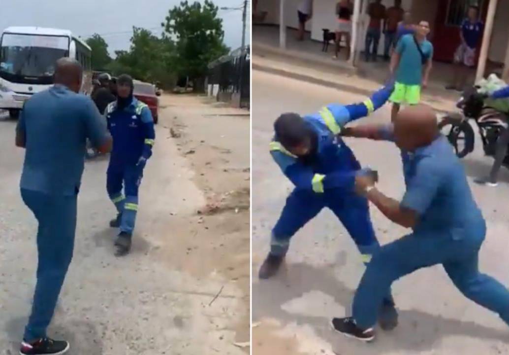 Odontólogo y operario de energía protagonizando una pelea en La Guajira. FOTO: Capturas de video