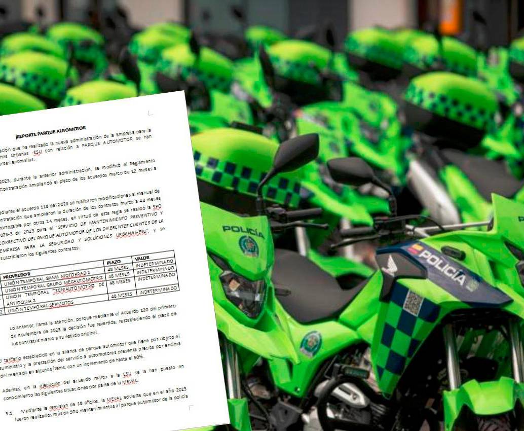 Desde la Alcaldía se está investigando la contratación realizada para el mantenimiento de las motos y carros de la Policía, ante varias irregularidades encontradas en contratos de 2023. FOTO: EL COLOMBIANO