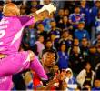 El arquero Diego Novoa le dio un golpe fuerte al futbolista Johan Caicedo, del Deportivo Pasto, en el duelo válido por la segunda fecha de la Liga. FOTO: TOMADA DEL X DE @DeportivoPasto