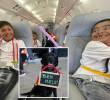 Atrás, algunos de los niños durante su primer vuelo en avión. Adelante, uno de los caninos del aeropuerto de Medellín. Dándoles la bienvenida. FOTO: Cortesía