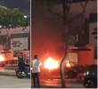 El pasado 26 de septiembre otro automóvil fue detonado en los exteriores de la Cárcel Regional de Guayaquil, aunque esa vez no hubo heridos ni muertos. FOTO: Captura video redes sociales @EmergenciasEc