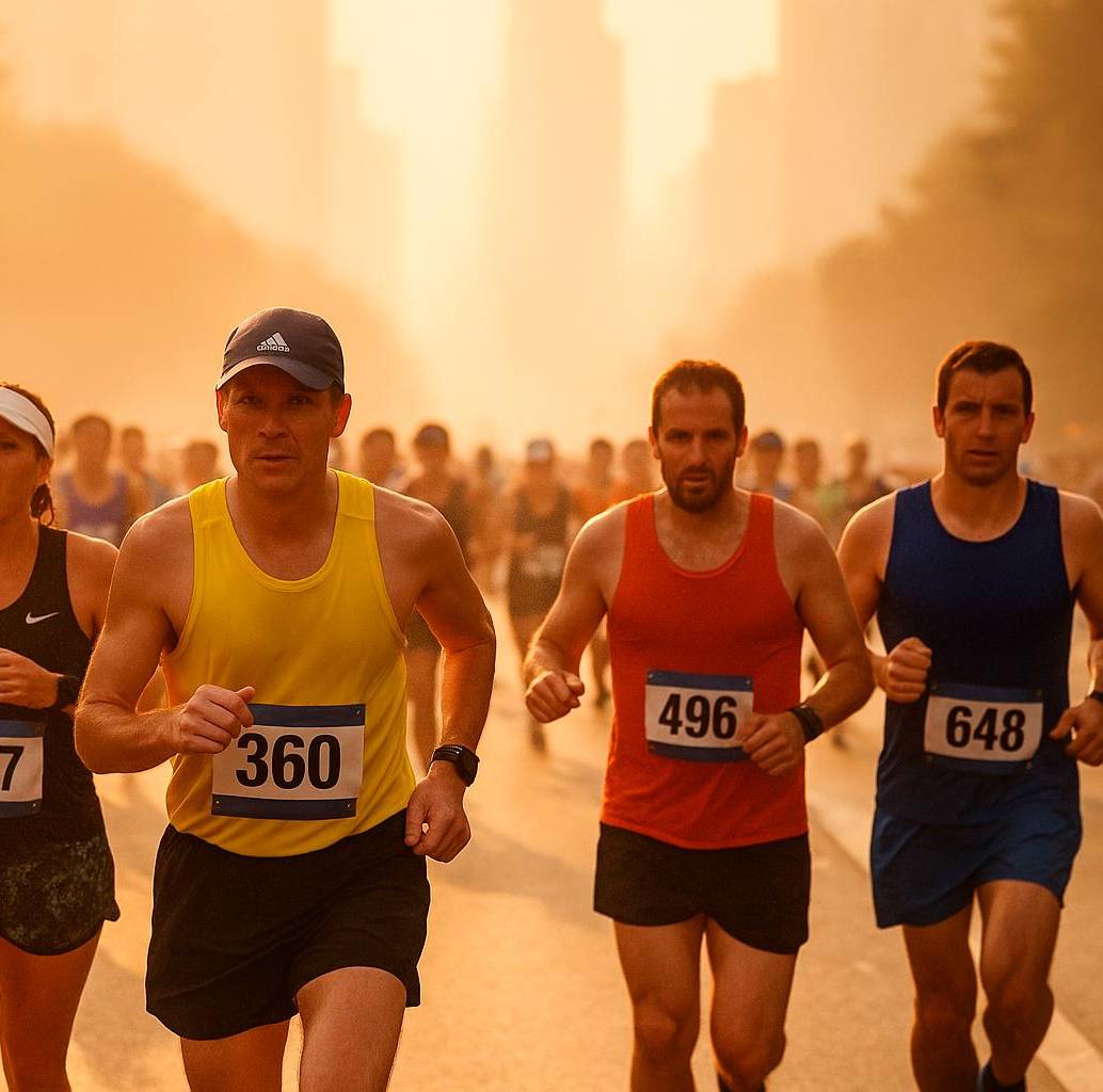 Corredores enfrentan temperaturas cada vez más altas en las principales maratones del mundo, una consecuencia directa del cambio climático. FOTO creada con inteligencia artificial  Corredores enfrentan temperaturas cada vez más altas en las principales maratones del mundo, una consecuencia directa del cambio climático. FOTO creada con inteligencia artificial