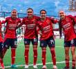 Las jugadora del DIM celebran la victoria como visitantes 2-3 ante Internacional de Palmira. FOTO CORTESÍA DIM