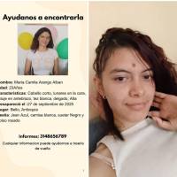Quienes puedan aportar datos sobre su ubicación pueden comunicarse al número 314 865 6789. FOTO: Cortesía familia María Camila Arango.