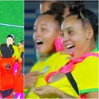 Momentos en los que las jugadoras de Brasil provocaron a las colombianas y comenzó la trifulca en medio del campo. FOTO: REDES SOCIALES Y CAPTURA CARACOL SPORTS