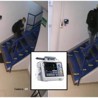 Los ladrones y el elemento hurtado de la sede de Bellosalud en el barrio Rosalpi. Foto: Cortesía