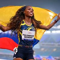 Karen Tatiana Palomeque Moreno celebrando un nuevo oro en el Mundial de Para Atleismo en India. FOTO GETTY 