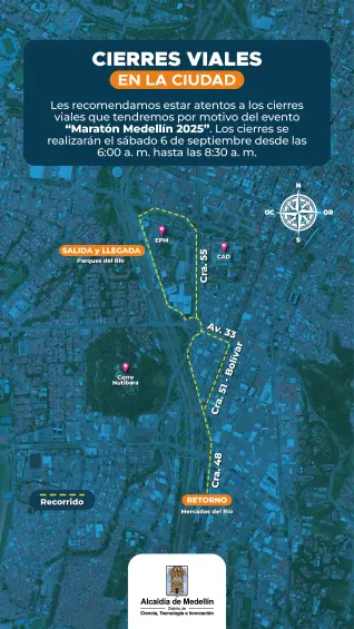 Cierres viales el sábado en Medellín.