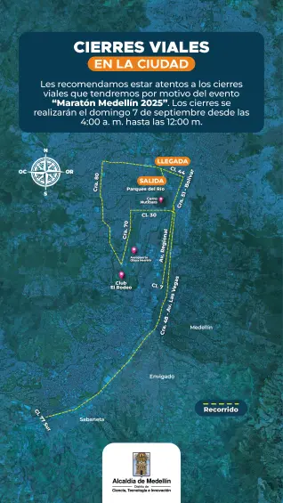 Cierres viales el domingo en Medellín.