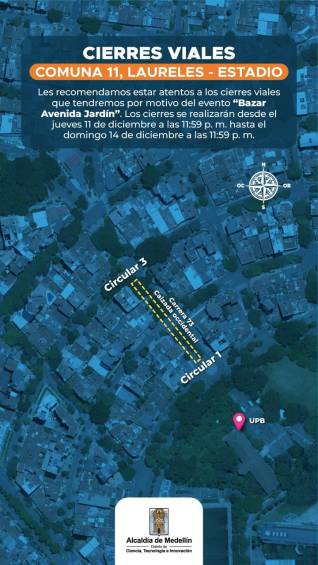 Los cierres programados por el evento de Bazar Avenida Jardín. FOTO Cortesía Alcaldía de Medellín.