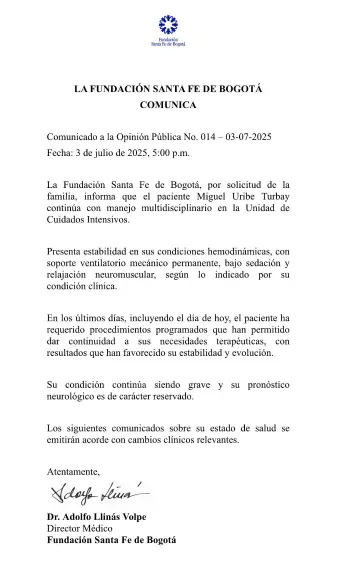 “Nunca hubo una intención oculta”: Saade pidió disculpas tras especular con la salud del senador Miguel Uribe