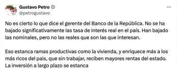 Trino de Petro contra el Banrep.