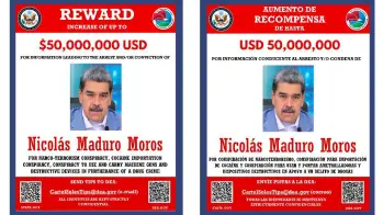 El nuevo afiche de recompensa de Estados Unidos contra Nicolás Maduro. FOTO: Cortesía DEA