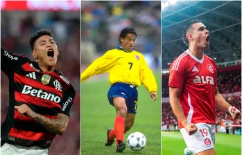 Jorge Carrascal, Anthony de Ávila y Rafael Santos Borré son los tres únicos colombianos que han marcado en semifinales de Copa Libertadores. Fotos: GETTY @fcpbiblio 