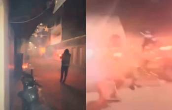 Estas fueron algunas de las imágenes del ataque con voladores que se registraron en las calles del corregimiento Santa Isabel, de Remedios. Este hecho no dejó lesionados. FOTOS: TOMADAS DE VIDEO