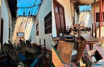 Así quedó la casa patrimonial de la antigua Casa de la Cultura de Sopetrán tras el incendio registrado este jueves. FOTO: CORTESÍA GOBERNACIÓN DE ANTIOQUIA