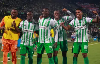 El delantero Kevin Viveros (número 19), es el goleador de Atlético Nacional en esta edición de la Copa Libertadores con 2 celebraciones. FOTO: MANUEL SALDARRIAGA