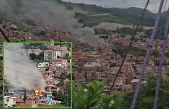 Adelante, las llamas consumiendo las viviendas. Atrás, el incendio fue visto desde varias zonas del occidente. FOTO: Cortesía