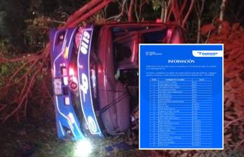 El bus accidentado en la vía Ibagué - Bogotá iba con 27 pasajeros que tras el siniestro fueron trasladados a centros asistenciales. FOTOS: Cortesía y Coomotor