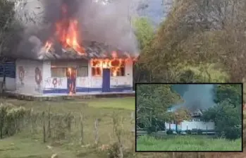 Imágenes del incendio en la vereda Malanoche donde se calcinó la escuelita. FOTO: imágenes tomadas de redes.