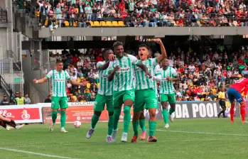 Dayron Asprilla y el festejo del gol que abrió el marcador en Pasto. FOTO COLPRENSA