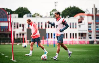 Harry Kane junto a Luis Díaz en los entrenamientos del Bayern de Múnich. FOTO: GETTY