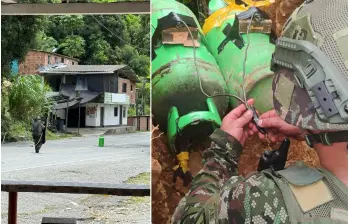 Expertos antiexplosivos del Ejército desactivaron los artefactos plantados por el ELN en la vía a la Costa. FOTO: Cortesía Ejército