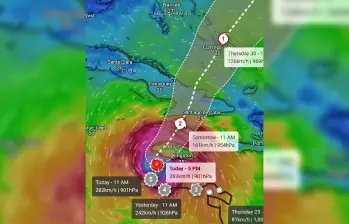 El huracán Melissa arrastra vientos de 280 km/h en el Atlántico. FOTO: Tomada de Windy El huracán Melissa arrastra vientos de 280 km/h en el Atlántico. FOTO: Tomada de Windy