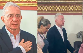 El expresidente Álvaro Uribe acudió a la iglesia de San José, en el centro de Medellín, justo horas antes de que inicie la audiencia final de su juicio. En la segunda foto, Uribe junto a Blanca Inés Osorio. FOTO Manuel saldarriaga