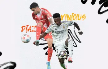 El colombiano Luis Díaz y el brasileño Vinícius Jr, aporte suramericano en el superclásico de la Champions. FOTOS GETTY 