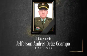 Con esta imagen, la Policía le rindió homenaje al uniformado asesinado en El Tarra, Norte de Santander. FOTO: CORTESÍA DE LA POLICÍA.